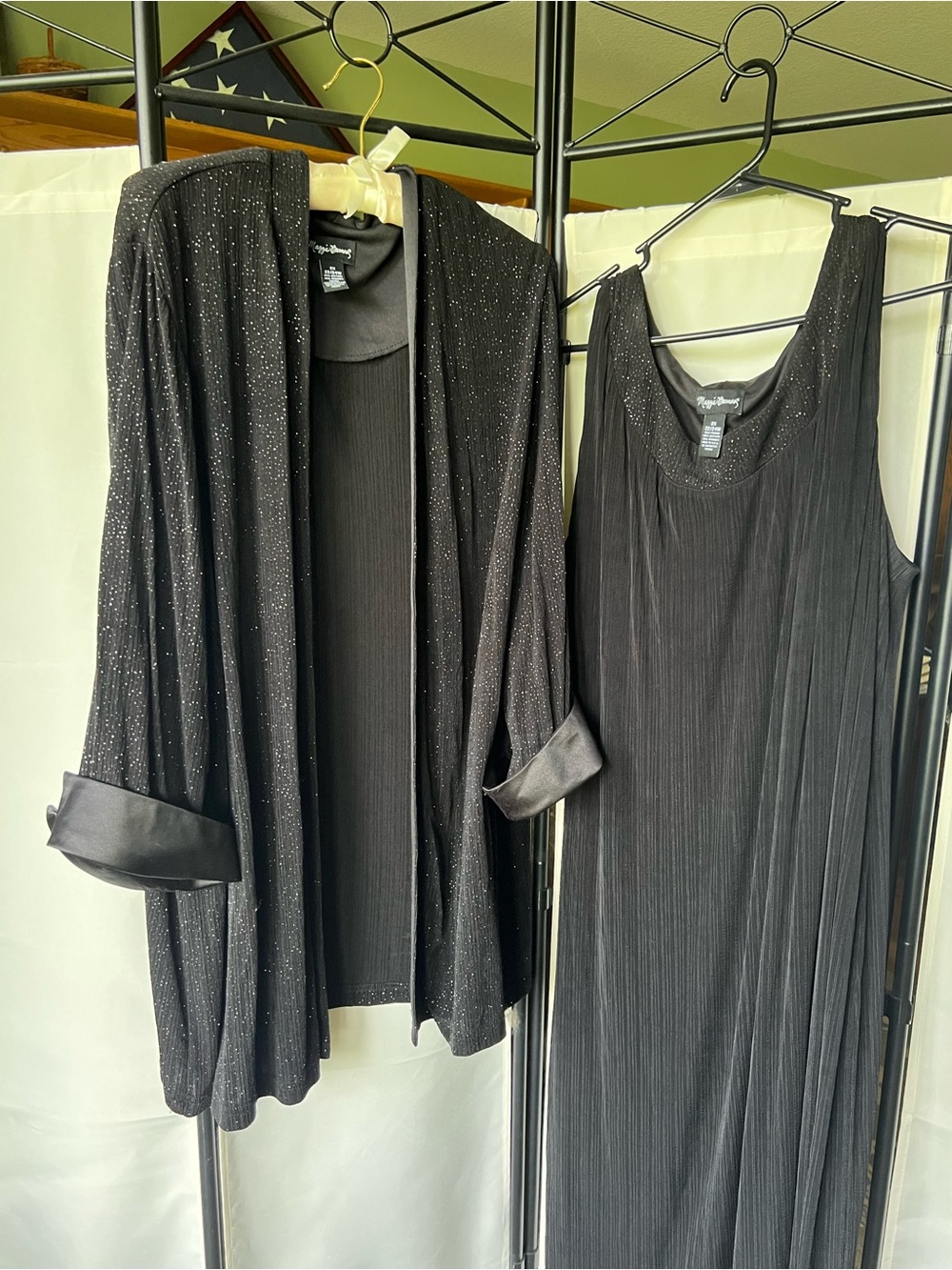 Maggie Barnes 2X Black Pleated Evening Dress and Jacket with Sparkle
